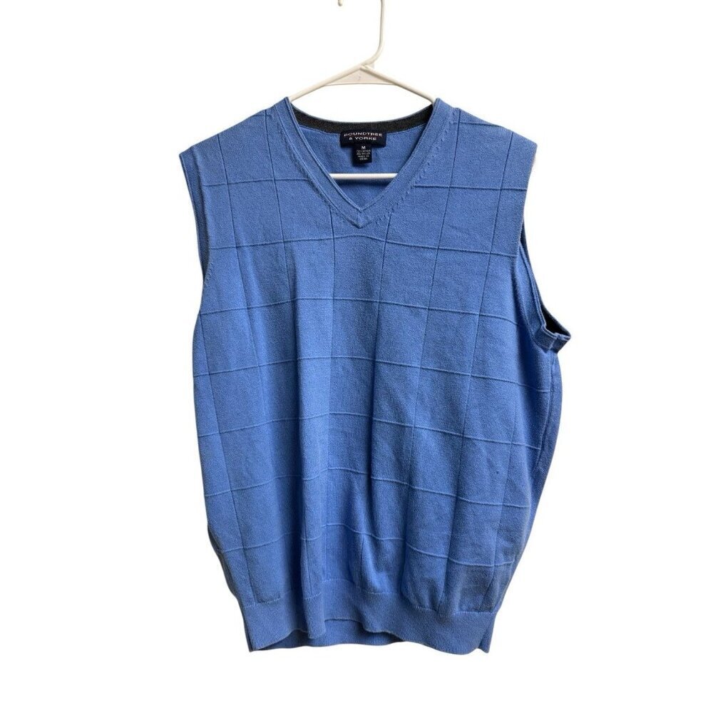 Roundtree & Yorke Sweater Vest Mens Medium Blue Cotton Knit V Neck Golf